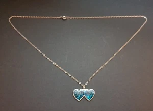 Abalone / New Zealand Paua Double Heart Pendant On Silver Tone Chain - Picture 1 of 5