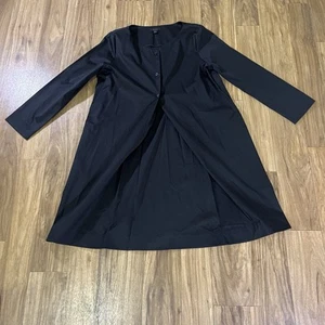 COS Dress Womens 12 Navy Black V Neck Button Front Midi Shirt Dress Career - Picture 1 of 7