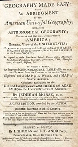 Jedidiah Morse / GEOGRAPHIE LEICHT GEMACHT ALS VERKÜRZUNG DES AMERIKANISCHEN 1802 - Bild 1 von 6
