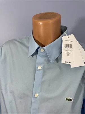 Vestido masculino Lacoste slim fit manga longa camisa botão tamanho (44) 17 1/2 azul novo com etiquetas - Imagem 1 de 4