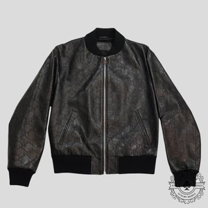 Gucci GG Leather Bomber Jacket in Black - Picture 1 of 11