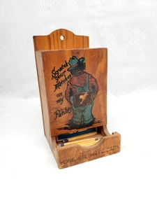 Antique Vintage Handmade Wooden Match Box Holder Dispenser Yosemite Smokey Bear - Picture 1 of 9