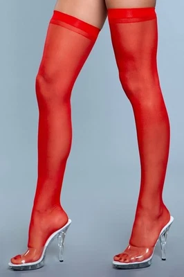 BeWicked  Best Behavior Thigh Highs Sheer Red - Image 1 of 3