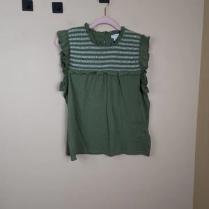 J. Crew Ruffle-sleeve smocked top in Green Size M - Picture 1 of 9