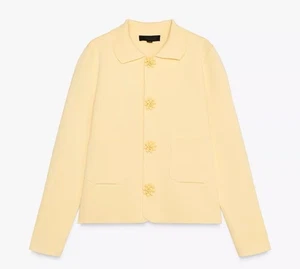NWT Zara Light butter Yellow Textured Jacket with Floral Buttons | Size Small - Picture 1 of 8
