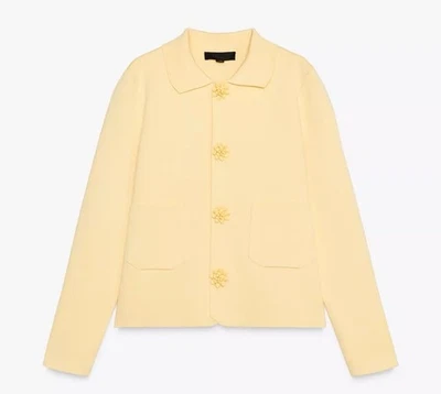 NWT Zara Light butter Yellow Textured Jacket with Floral Buttons | Size Small - Image 1 of 4