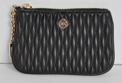 Anne Klein 黑色绗缝手拿包 ~ 金色拉链闭合标志钥匙链 全新无标签 — 第 1/4 张图片