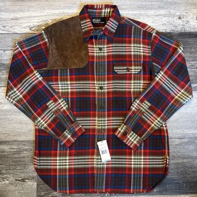 Ralph Lauren Polo Country Mens Flannel Button Shirt Red Plaid Patch Medium - Image 1 of 4