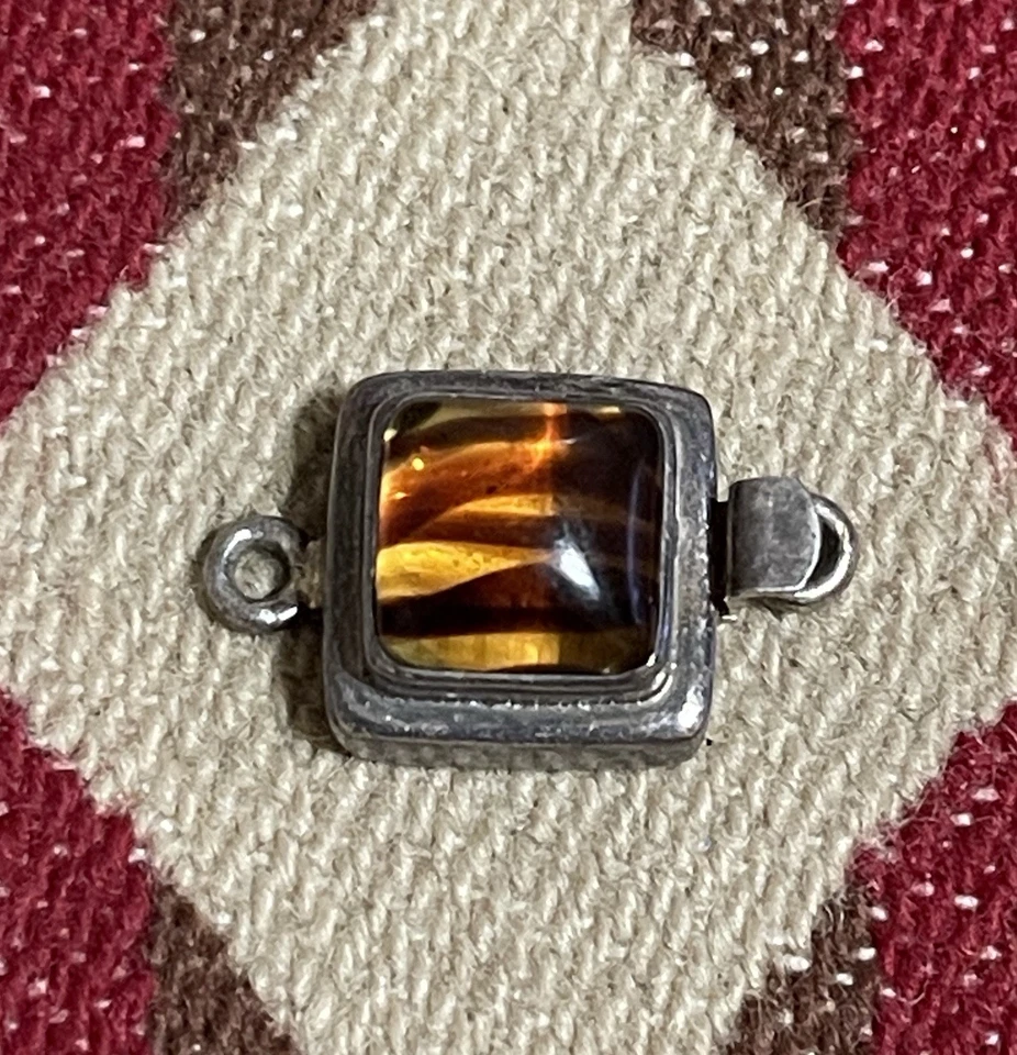 Conector de cierre de caja ojo de tigre de plata de ley 5,00 g piedras preciosas cuadradas Foto 1 de 4