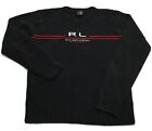 Polo Ralph Lauren Rl Jeans Company Logo Men's Large V Neck Sweater Cotton Black