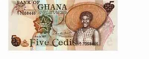 1977 Ghana 5 Five Cedis - P15b - UNC Prefix R/1 - Picture 1 of 2