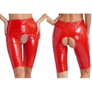 Womens Shorts Bodycon Tights Patent Leather Short Trousers Sexy Clubwear Ladies - Picture 1 of 12