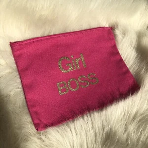 GIRL BOSS Cosmetic Accessory Bag Pink Fuchsia With Gold Glitter Sparkles NEW - Picture 1 of 6