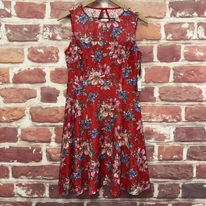 Kensie Dress Womens Size 8 Red Multicolor Floral Lace Casual Open Back Zip Up - Picture 1 of 10