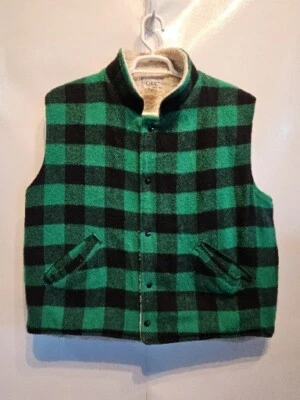 Vtg Codet Green Plaid Wool Sherpa Lined Hunting Field Vest Hunting Mens XL Snap - Image 1 of 4