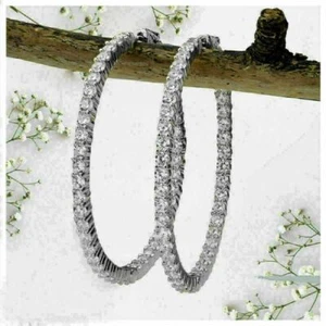 3Ct Lab Created- Shape Inside Diamond Large Hoop Earrings 14k White Gold Plated - Picture 1 of 5