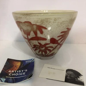 Kosta Boda Artist's Choice Floral Palm Tree Vase Red White 6" high - Picture 1 of 12