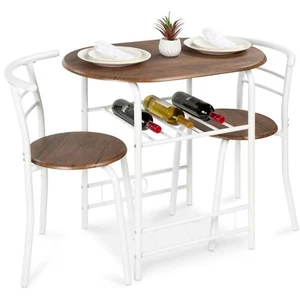 BCP 3-Piece Wood/Steel Space Saving Dining Room Oval Table & Chairs Set - Picture 1 of 40