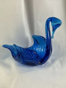 Vintage Blue Glass Swan Trinket Candy Dish Bowl 6” MCM Mid Century Modern - Picture 1 of 6
