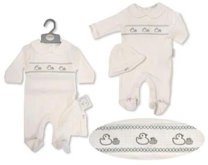 Newborn Baby Sleepsuit Girls Boys Unisex ~ Ducks ~ White Grey ~ NB-0-3-6M ~abg - Picture 1 of 3