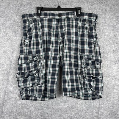 Pantalones Cortos Carga PD&C Para Hombre Talla 36 Azul/Verde A Cuadros Algodón Ligero 11" Entrepierna Foto 1 de 4