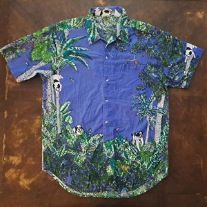 Big Dogs Button Up Shirt Mens Large Purple Animal All Over Print Tropical Pocket - Picture 1 of 13