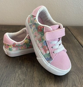Toddler Polo Ralph Lauren Pink Floral Slip On Lace Strap Canvas Sneakers Size 7 - Picture 1 of 23