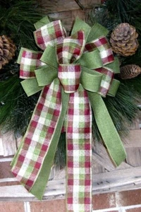 10 " FARMHOUSE PLAID WIRED BOW WREATH SWAG GARLAND MAIL BOX FENCE POST # 53  - Picture 1 of 3