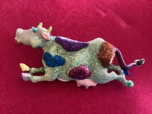 NOS Vintage 1988 handbemalte Emaille Anstecknadel Brosche fliegende springende Kuh - Bild 1 von 4
