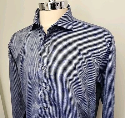 Bugatchi Shirt Mens XL Button Down Blue Striped Paisley Long Sleeve Cotton  - Image 1 of 4