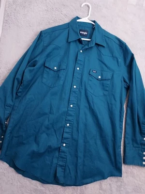 Wrangler Shirt Mens XLT Green Heavy Canvas Pearl Snap Western Rancher Rodeo - Image 1 of 4