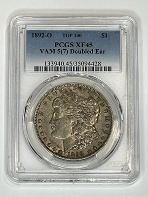 1892-O Morgan Silver Dollar VAM 5(7) Doubled Ear PCGS XF45 Top 100 Free Shipping - Image 1 of 2