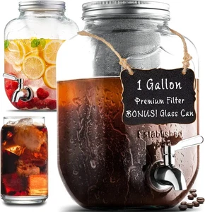 1 Gallon Cold Brew Coffee Maker - 3rd Generation Fine Mesh Filter - Stainless St - Picture 1 of 8