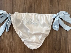 Victoria's Secret Panties Cheeky Panty White Satin Bride Wedding Ties Medium M - Picture 1 of 10