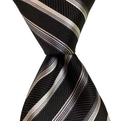 Corbata para hombre MARK SHALE 100 % seda diseñador EE. UU. RAYAS negra/gris usada en excelente estado rara Foto 1 de 3