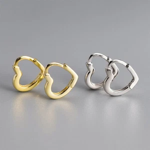 Woman REAL S925 Sterling Silver Heart Cute Huggie Earring Clip One Pair - Picture 1 of 9