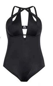 CITY CHIC Women's L / 20 Cancun Underwire 1 Piece Swimsuit Black Sexy Beach NWT - Picture 1 of 4