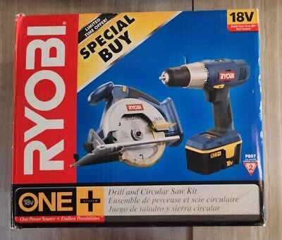 New Ryobi ONE+ 18V Cordless 2-Tool Combo Drill & Circular Saw Kit Model #P807  - Image 1 of 4