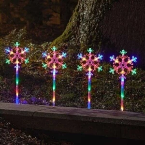 Weihnachten Schneeflocke Pfahl Lichter Garten Deko LED Außen Xmas Bunt - Bild 1 von 24