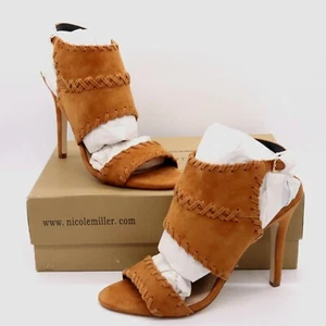 Nicole Miller Artelier Sz 7.5 Camel Brown Suede Sandal Percy Pumps High Heels - Picture 1 of 13