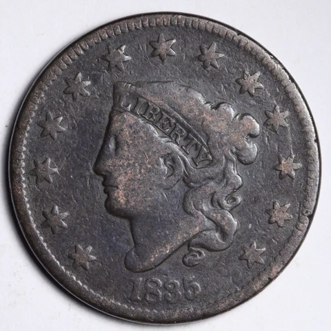1835 Coronet Head Large Cent CHOICE FINE E306 GNL Cover