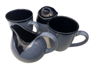 Sango Nova Blue Sugar Bowl with Lid + Creamer & 2 Coffee Tea Cups Discontinued - Picture 1 of 8