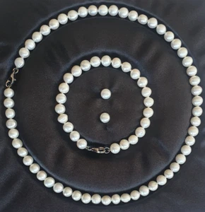 5mm Freshwater Cultured Pearl Necklace Bracelet Earring Set 925 Bridal Formal - Picture 1 of 8