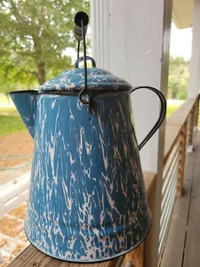 Cafetera vintage con remolino azul esmaltado de granito para vaquero - Imagen 1 de 12