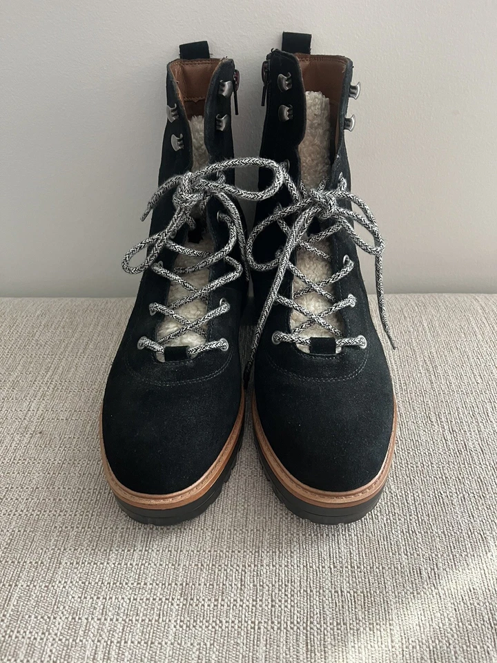 Botas de tiro medio Marc Fisher LTD Lizzie para mujer de cuero con lengüeta de piel con cordones 8M Foto 1 de 4