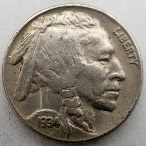 1934 Buffalo Nickel - XF - Full Horn Cover