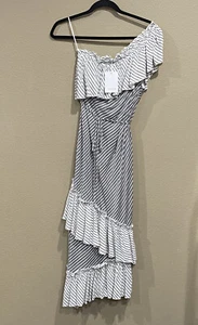 Abito Suboo Maxi Nuovo con etichette Donna M Estrella Ziggy Righe Livello una Spalla arricciata - Foto 1 di 10