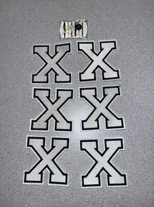 Lot of 6 White Block Letter X Greek Chi Patches Embroidered Cut out Iron-on, 3" - Picture 1 of 6