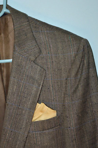 40S BURBERRYS Mens Brown Windowpane LOOMED Silk or Wool? Sports Coat Jacket