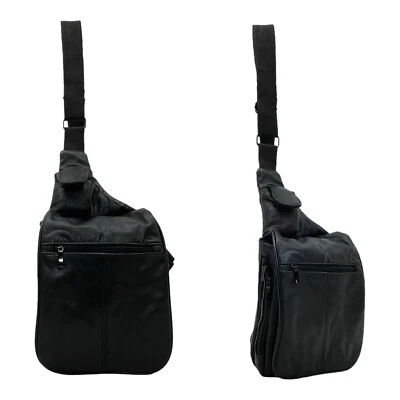 Vintage 90s 00s BUXTON Soft Leather Sling Bag Crossbody Handbag Organizer BLACK - Image 1 of 4